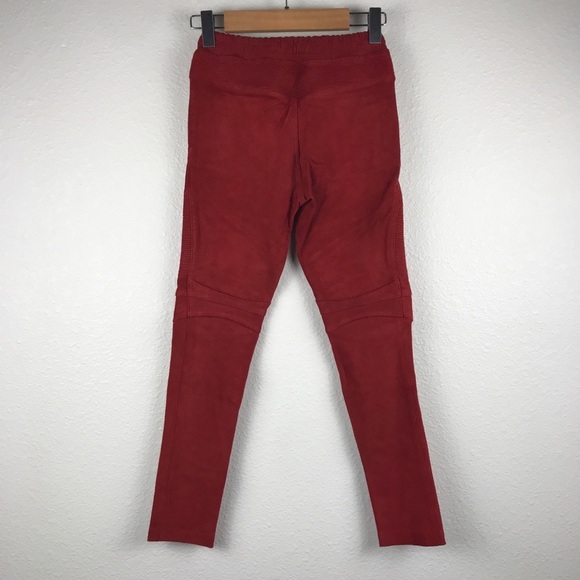 Balmain Boys Red Lamb Suede Moto Pants Size 8 - Picture 2 of 9